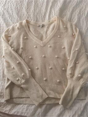 Madewell Cream Pom-Pom V-Neck Sweater